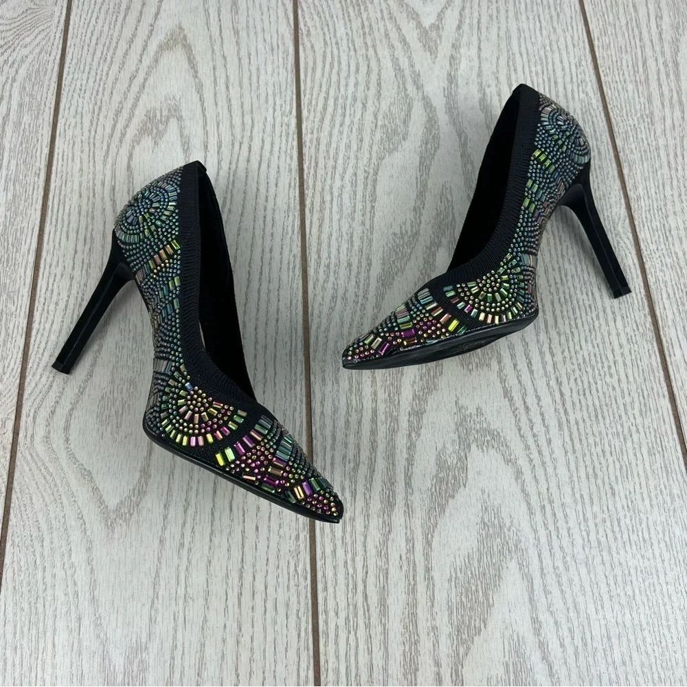 Thalia Sodi Women's Kaia Bling Gem Pointed-Toe Pumps 6M Black $100
